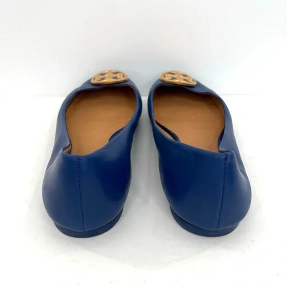 Tory Burch Women’s Benton blue leather ballet flats oversized golden logo - Picture 4 of 8